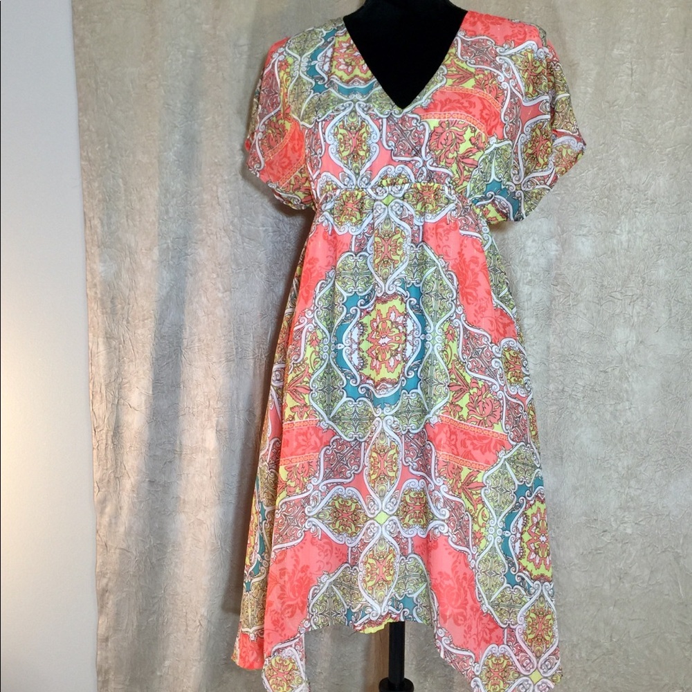 🧡Studio Y boho floral handkerchief hem dress